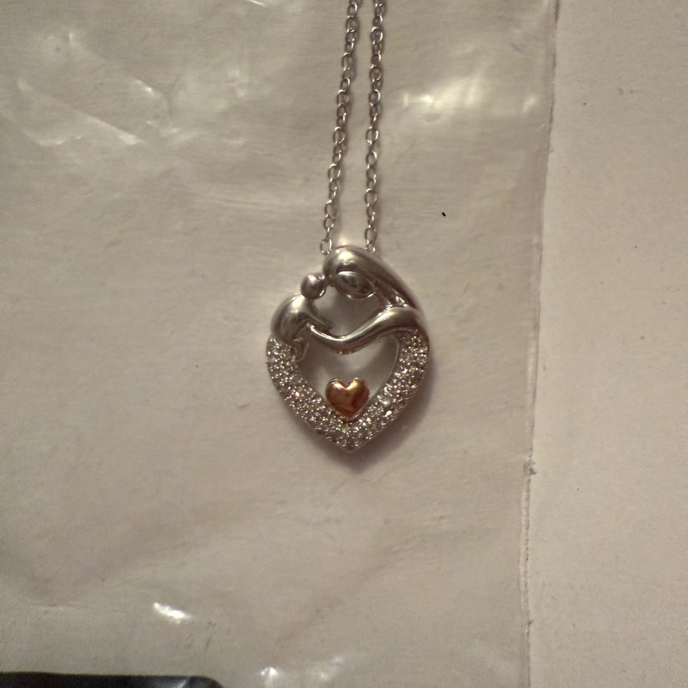 Bell & Co. Mom & Child 14K Gold/Sterling Silver 1/8 Diamonds Necklace